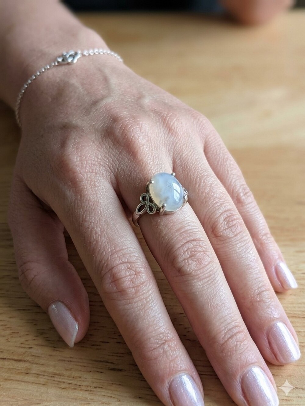 Moonstone Oval Cut Silver Band Size 10